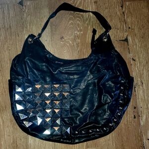 Black Studded Hobo Bag - Women's Shoulder Bag